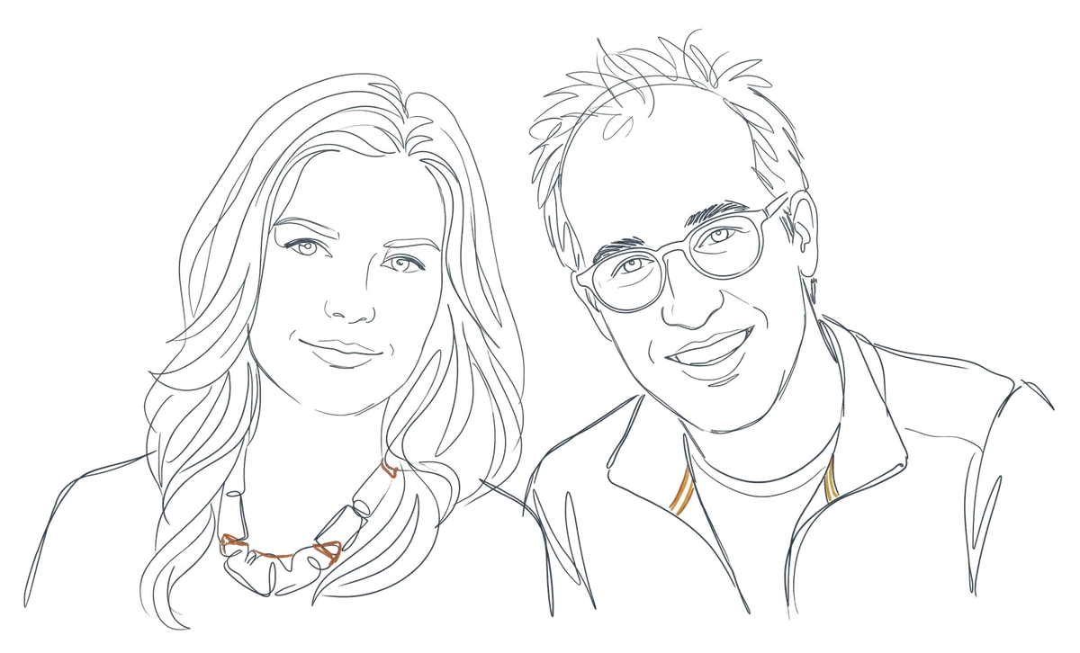 Line drawing of Polina and Luca, the founders of Salotto